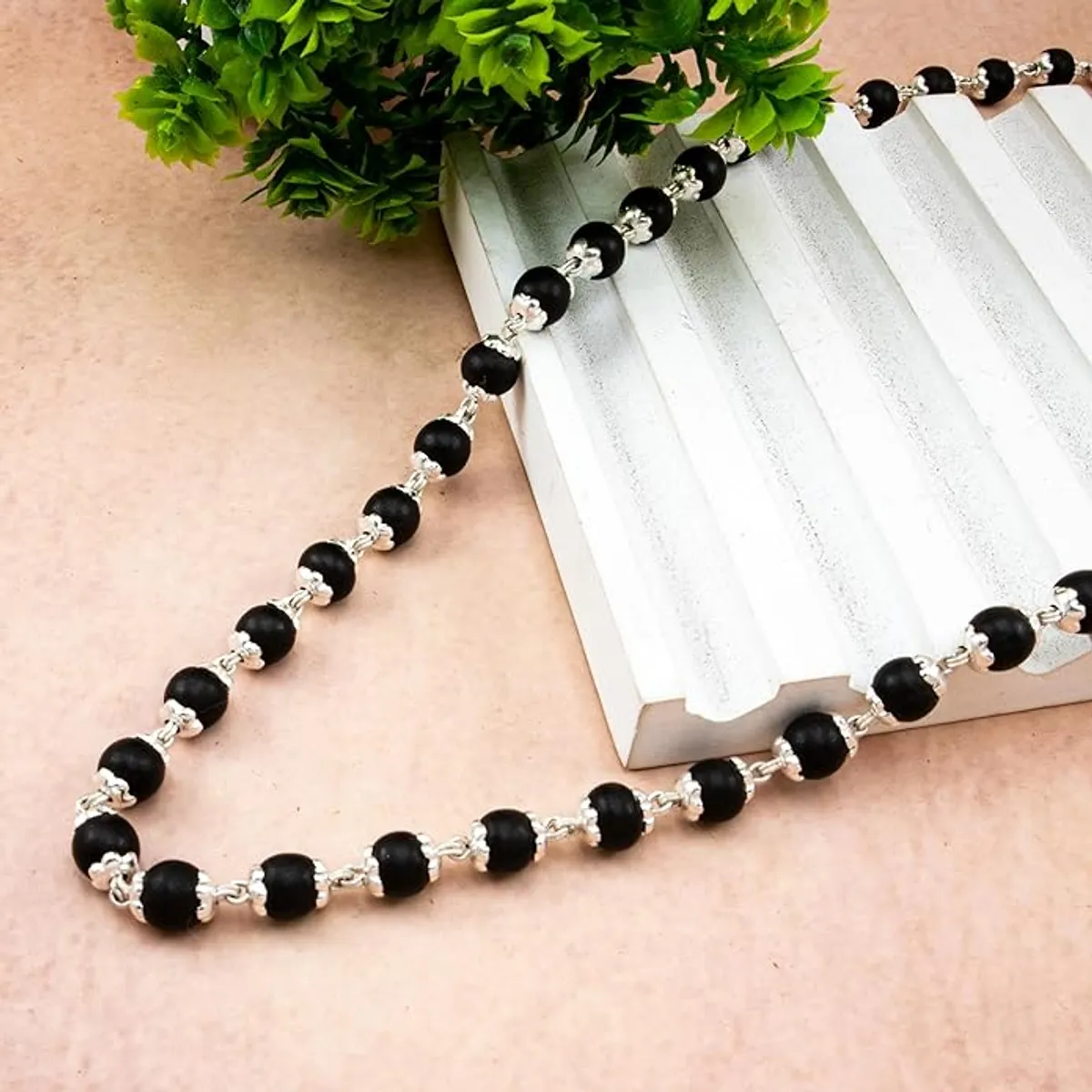 Karungali malai Silver Cap Plated Necklace
